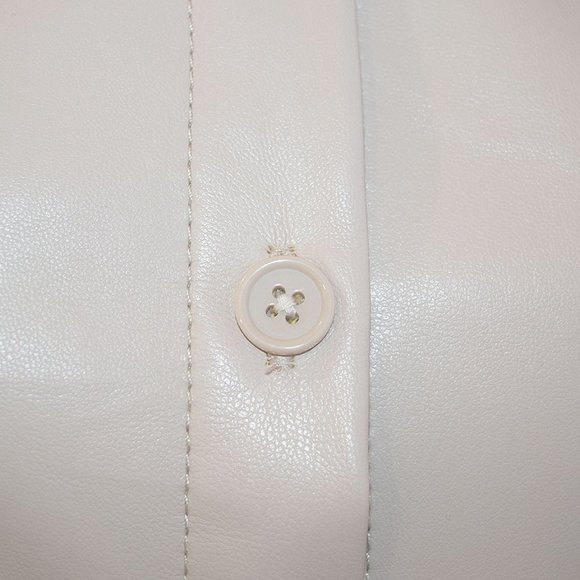 Faux Leather Puff Sleeve Button Front Top in Bone - Picture 6 of 12